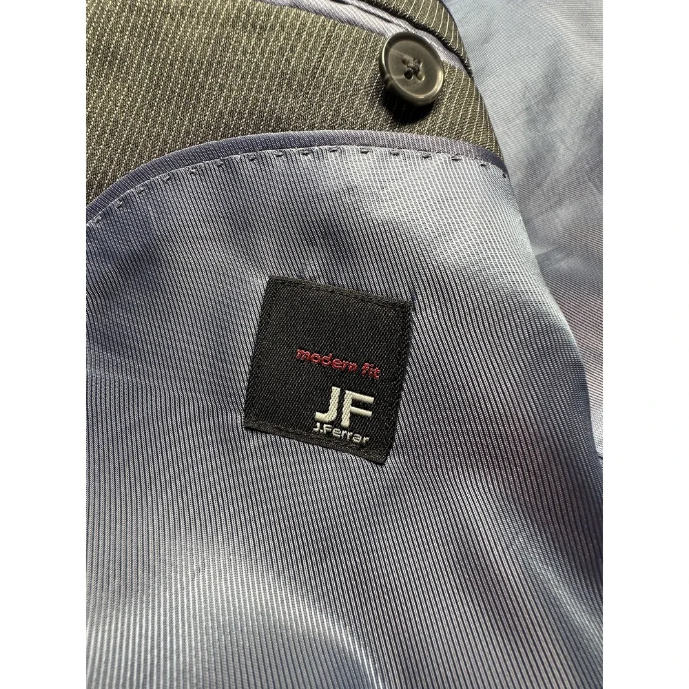 JF J Ferrar Suit Jacket Mens 40R Gray‎ Modern Fit Pinstripe Blazer Two Button